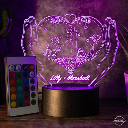 Personalisierbare 3D-LED-Lampe "Herz & Hände"  das perfekte Geschenk für Verliebte!